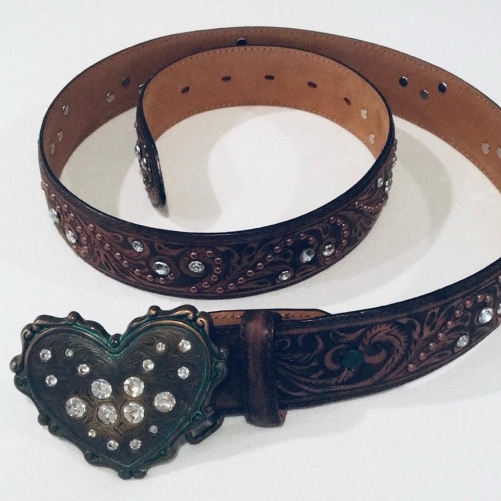 Brighton Collectibles Embellished Brown Belt with Heart Buckle